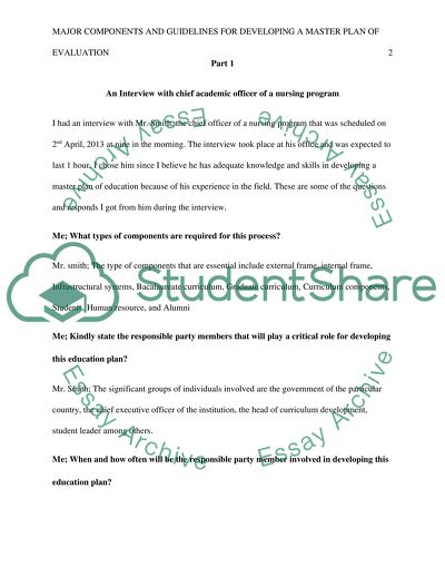 Major Components and Guidelines for Developing a Master Plan of Evaluation