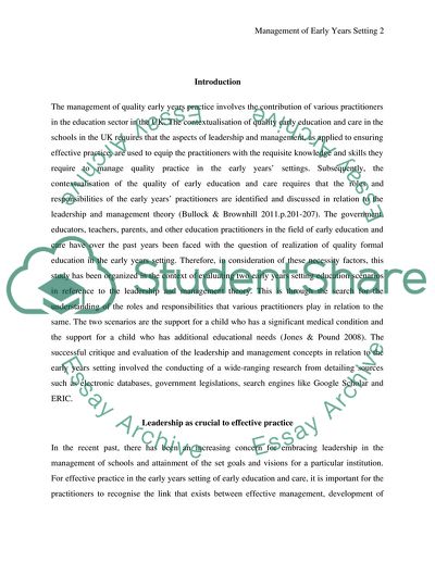 Management of Early Years Setting in Education