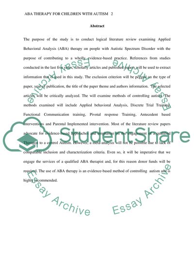 Applied Behavioral Analysis Therapy for Children with Autism