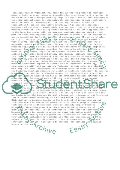 Strategic Plan and the Structure of the Technology Department