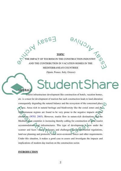 The Impact of Tourism in the Construction Industry