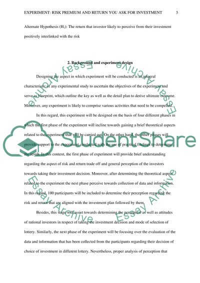 Experiment: risk primium and return you ask for investment