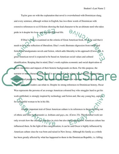 Short Response Paper to Junot Diazs Novel