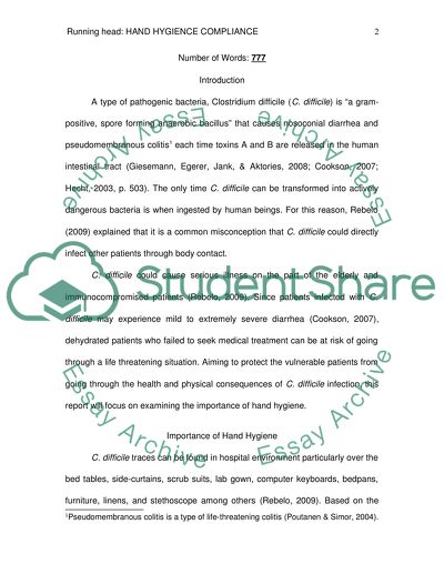 Preventing the Spread of Clostridium Difficile by Improving Hand Hygiene Compliance