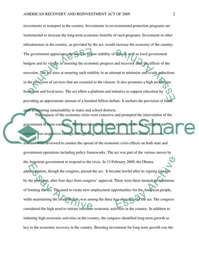 The American Recovery and Reinvestment Act of 2009