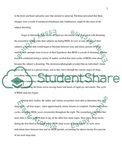 Summarize the chapter on : Sleep and Dream Research