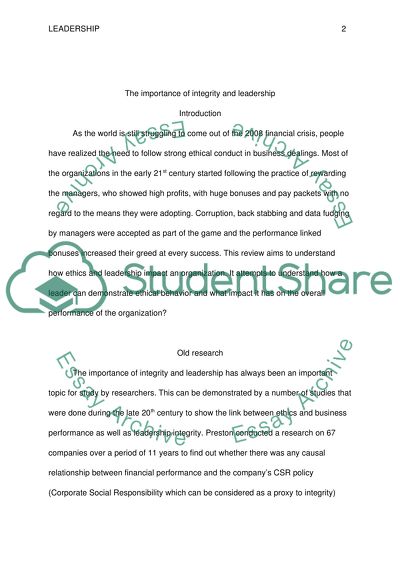 The importance of integrity and leadership