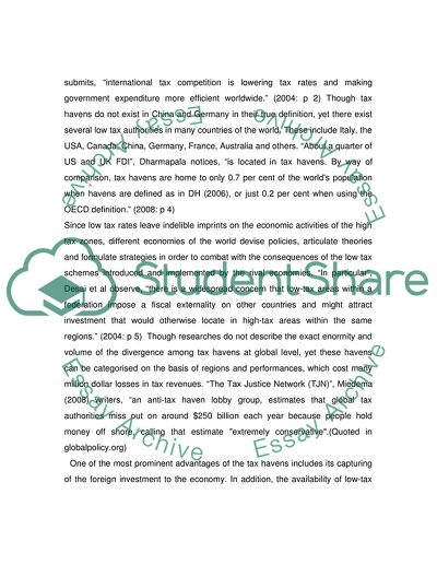 Tax Havens or Offshore Financial Centers