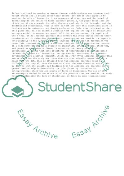 The Role of Innovation for Entrepreneurial Start-up or Firm Growth