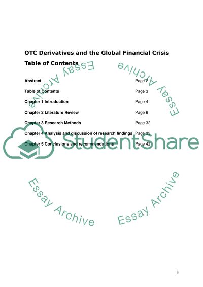OTC Derivatives and the Global Financial Crisis