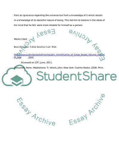 The Ideas of Rene Descartes Propounds in Meditations