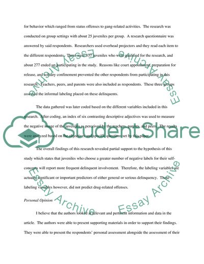 Label and Delinquency (Criminal Justice)