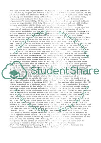 Business Ethics and Organizational Culture