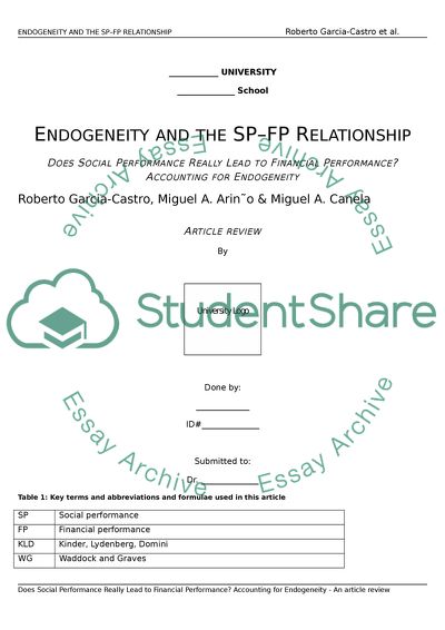 Does Social Performance Really Lead to Financial Performance Accounting for Endogeneity
