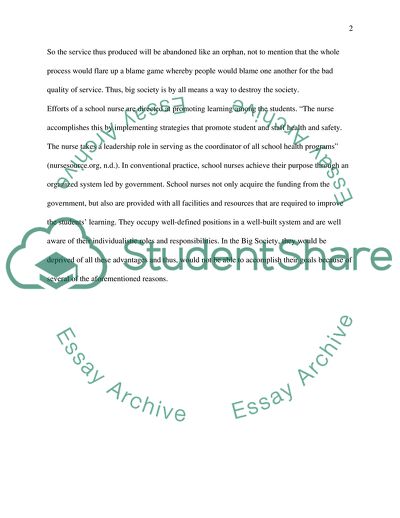 What Does the Big Society Mean to You and How Could This Affect School Nursing