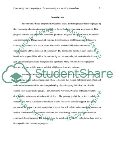 Community-Based Project Paper for Community and Social Systems Class