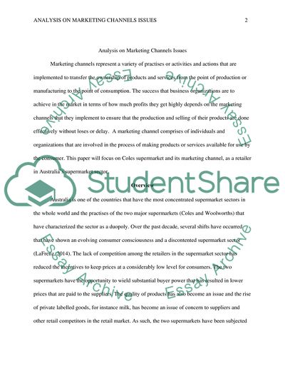 Marketing Channels Issues: Coles Supermarket