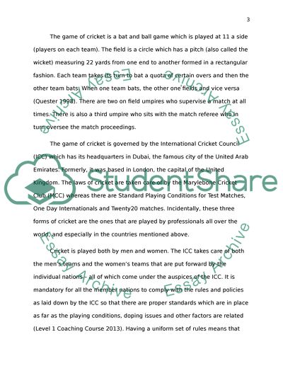 Cricket as Sport Activity