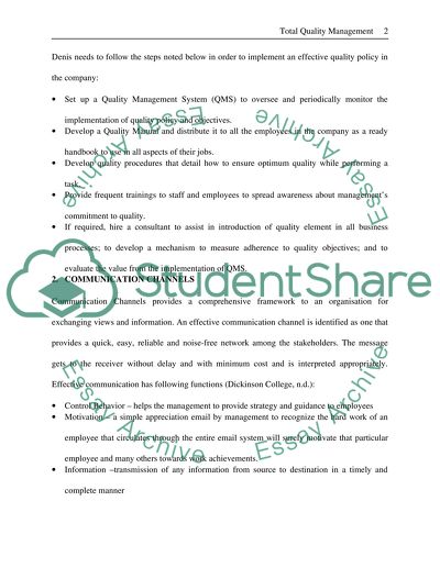 MSc.SERVICE QUALITY Total Quality Management Case Study
