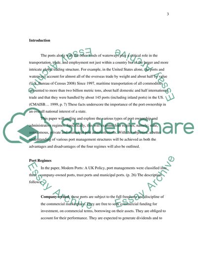 Types of Port Ownership and Administrative Regimes