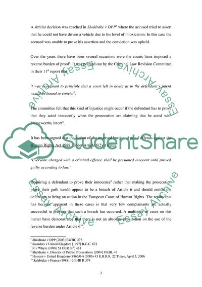 The Legal Burden in Criminal Proceedings in England and Wales