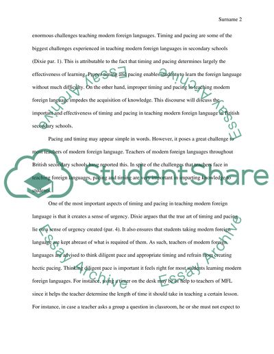 The Pace and Timing of Teaching Modern Foreign Language in Secondary Schools in England