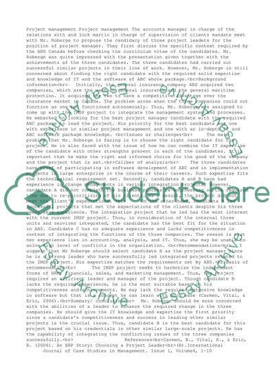 Project Management - Choosing a Project Leader