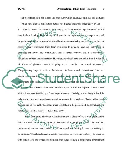 Organizational Ethics Issue Resolution