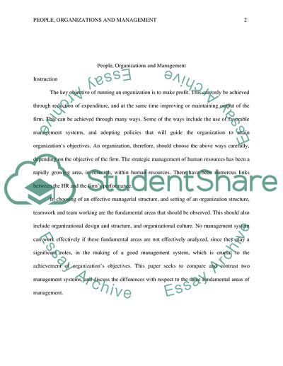 Two Management Systems and Differences with Respect to Three Management Areas
