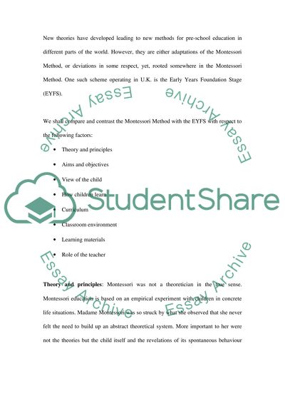The Approaches to Learning and Teaching in Early Years Utilised by Montessori and EYFS