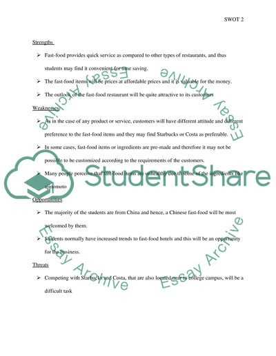 SWOT Analysis of Chinese Fast-Food