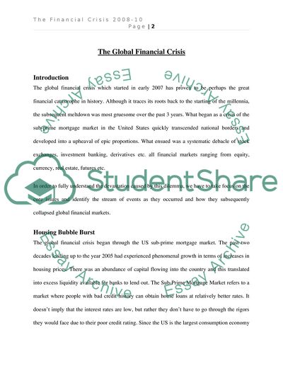 Financial Crisis in the U.S. 2008-2010