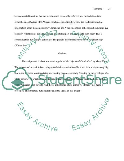 Summary of Article Option Ethnicities: For Whites Only by Mary Waters