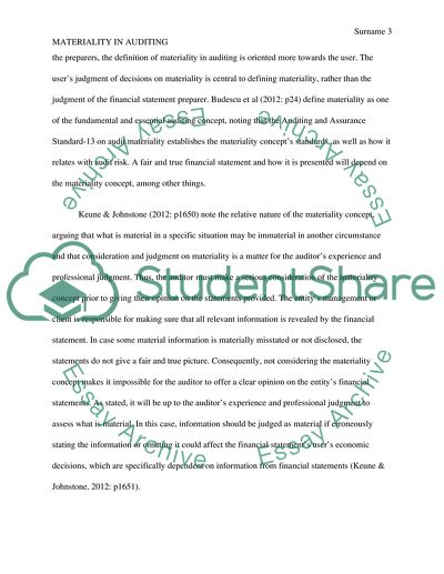 Materiality in Auditing