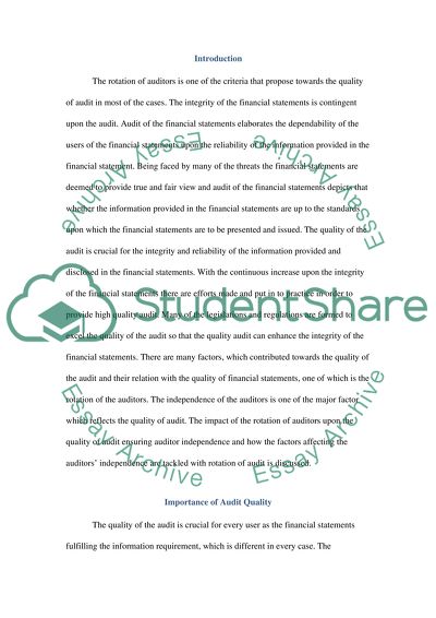 Rotation of Auditors Improving Quality of Audits