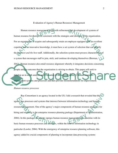 Evaluation of Agencys Human Resources Management