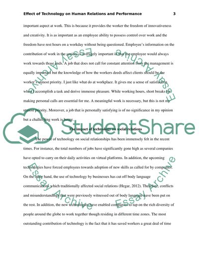 Assess the effect of technology on human relations and performance