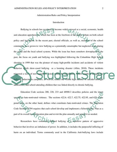 Administration Rules and Policy Interpretation of Bullying