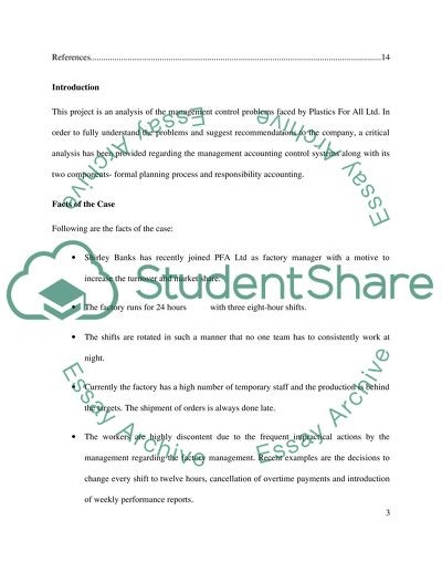 Management Accounting and Performance Evaluation: PFA Limited