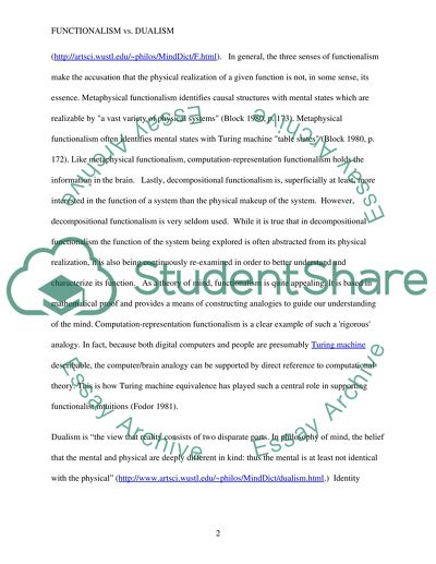 Functionalism vs. Dualism and the Identity Theory