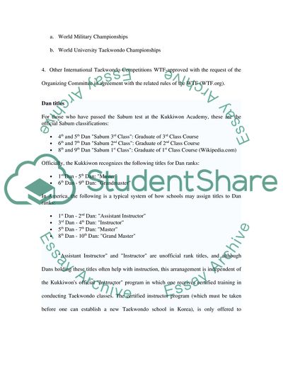 Classification and Division of Tae Kwon Do