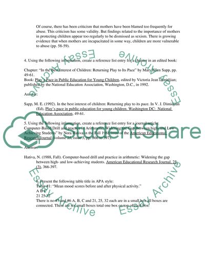 APA Worksheet Essay Example | Topics and Well Written Essays - 500 words