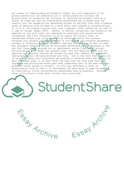 PRIORITIZING PROJECTS AT D. D. WILLIAMSON