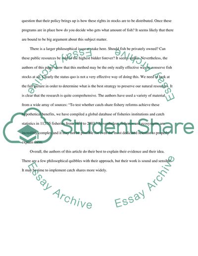 Can Catch Shares Prevent Fisheries Collapse byCostello