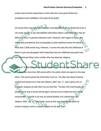 Henrik Ibsen Internet Sources Evaluation