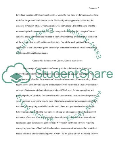 Human Services and its Concern with Human Care