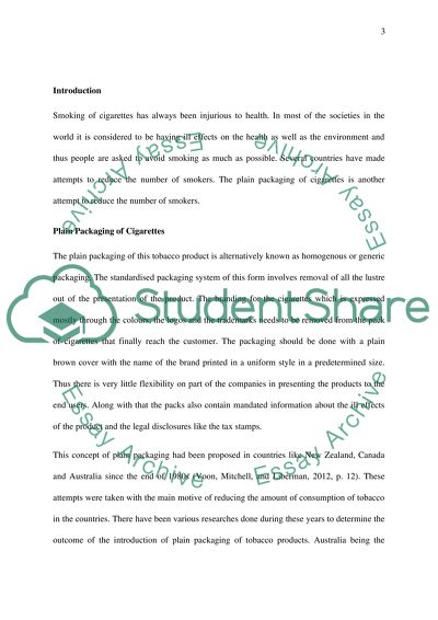 Health Economics: Plain Packaging of Cigarettes
