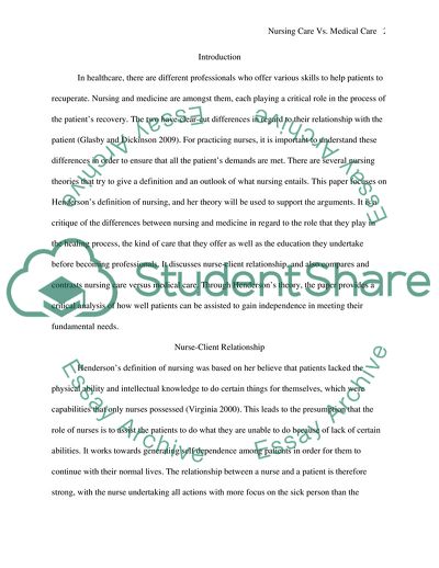 Nursing Care vs Medical Care: Using Hendersons Theory