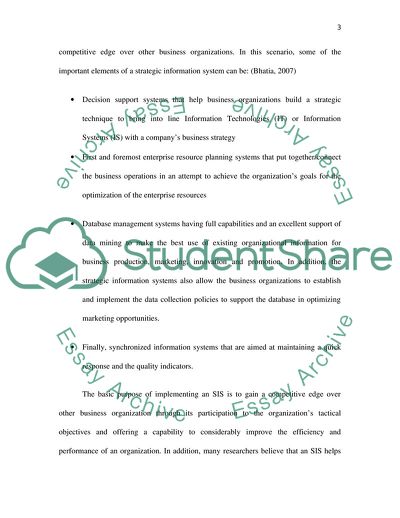 Current Issues for Strategic Information Systems