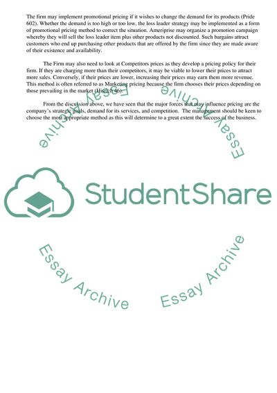 Ameriprise Financial Planning Ltd: Issues Affecting Pricing Strategies